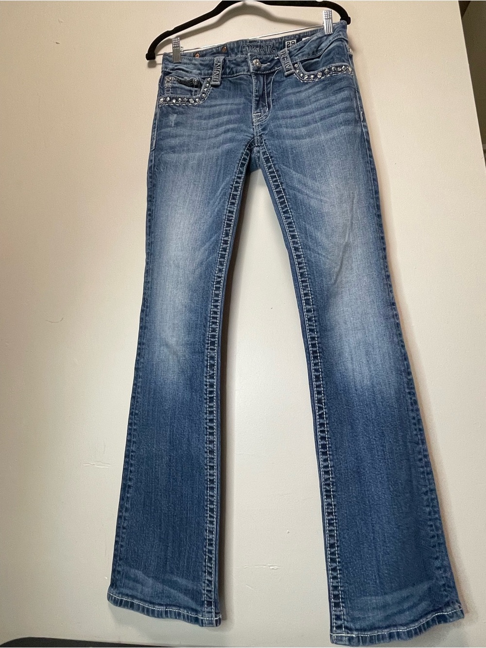Miss Me Medium Blue Flared Jeans with Studded Pockets